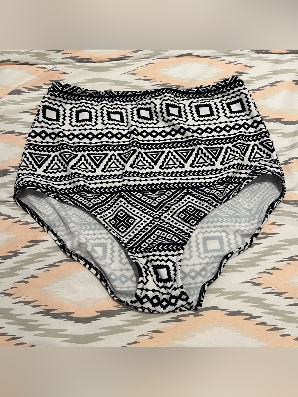 High-Waist Black & White Tribal Print Women's Swim Bottoms